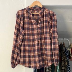 Free people plaid peasant top
